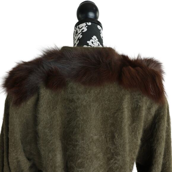 Women's Vintage Green Angora Rabbit Sweater W/ Imitation Fox - M - Picture 6 of 11